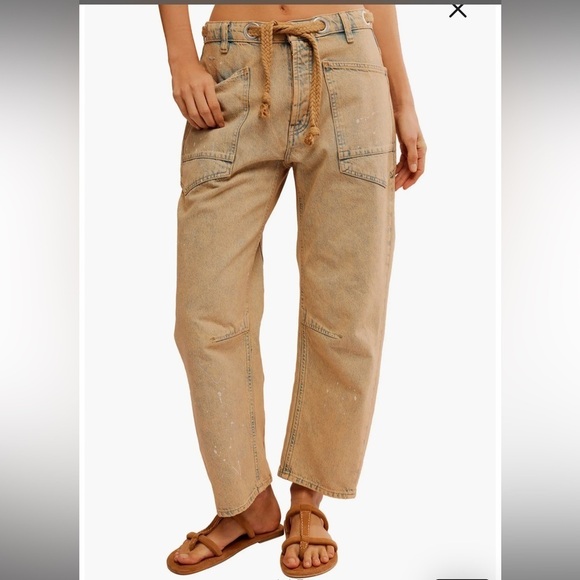 Free People We the Free Moxie Barrel Paint Splatter Jeans 27 Color: Cowboy NWT - Picture 1 of 6